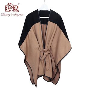 Wholesale womens poncho wraps resale online - 2018 New Design Waistban Dess Winter Poncho for Women Ladies Cashmere Wool Ponchos Leather Hem Shawl Knitted Women Poncho Scarf S13116