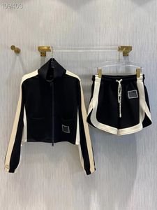 Women's Two Piece Pants With Letter Elasticated Waist Black Short Streetwear Fashion Turn-down Collar 22ss New Tracksuit