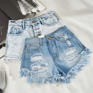 Woman High Waist Boyfriend Denim Shorts Fashion Distressed Denim Shorts Summer Women Jeans Lady Streetwear Short Pants 210702