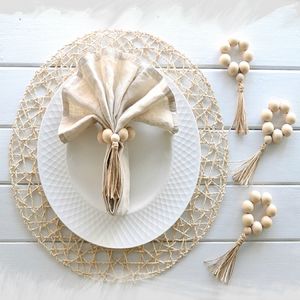 Portatovaglioli con perline in legno e nappe, regalo per l'inaugurazione della casa, set di 4 accessori per decorazioni per feste di matrimonio