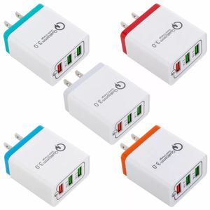 5V2.1A Fast Power Adapter USB Cables 3USB Ports Adaptive Wall Charger Smart Charging Travel universal EU US Plug opp pack Top Quality