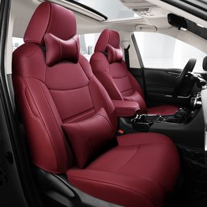 Capas de assento de couro totalmente embrulhadas de carro de carro para o Toyota RAV4 almofada de proteção preta com acabamento vermelho acessórios de estilo automático Conjunto de acessórios