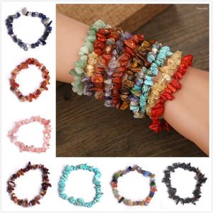 Beaded Strands Natural Crystal Chakras Bracelet Gemstone Chips Jewelry Amethyst Black Agate Clear Aquamarine Green Aventurine Fawn22