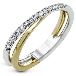 Wedding Rings Huitan Fashion Two Tone Cross Finger Ring For Women Simple Stijlvolle CZ Zirkon Stone Goud Silver Color Juwelenwedding Rita22