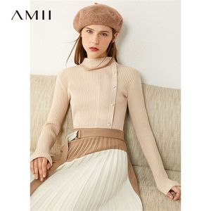 AMII minimalism Autumn Winter Women's Sweater Solid Stripe Slim Fit Single-Breasted Women Cardigan Female Sweater Tops 12030427 201223