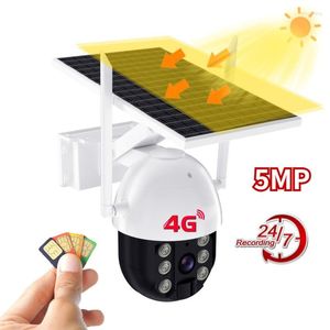 Kameror utomhus 5MP / 4K Solar Camera 4G SIM GSM 24/7 timmar Kontinuerlig inspelning Smart Surveillance IP CCTV Wireless 4x Zoom PTZIP