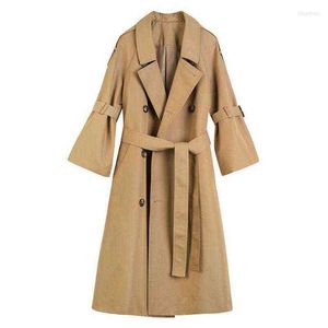 Women's Trench Coats JuneLove Spring Women Sashes Double Breasted Windbreaker Lady Casual Three Quarter Sleeve Vintage Coat Female Jackets T220811