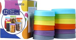 12 Pack Gekleurde plastic Mason Jar deksels voor balkerr en meer gewone mond brede mond plastic opbergkappen voor metselaar conservenpotten anti scratch resistent oppervlak