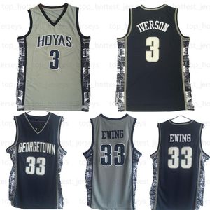 Hoyas 3 Iverson Basketball Mens Georgetown College Jersey 3 Allen 33 Patrick Ewing University Basketball Shirt Stitched Grey Jerseys Camicia da uomo