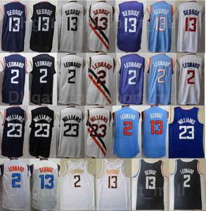 Maglia da basket da uomo Lou Williams 23 Kawhi Leonard 2 Paul George 13 Colore della squadra in puro cotone traspirante Blu navy Bianco Nero