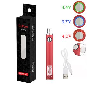 Oryginalne V3 UGO Vape ECPOW marka UGO-V3 Podgrzewanie Zmienna napięcia akumulatora 650MAH 900MAH E PARATETY PET PEN MICRO USB Opłata detaliczna