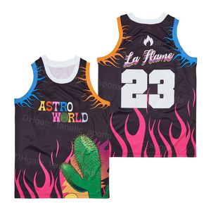 Film Basketball 23 LA FLAME Movie Jersey Astro World Uniform HipHop All Stitched Hip Hop Team Colore Nero Traspirante Per gli appassionati di sport Puro cotone HipHop Buona qualità