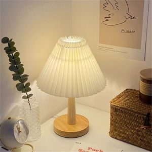 USB Vintage Plissado Lâmpada Dimmable Mesa Coreana Luz com Bead LED Branco Amarelo Quente Para Quarto Sala de Estar Home Iluminação Decoração 220329