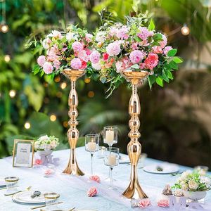 Titulares de vela Porta de metal Flores de casamento Vases Simulação Silk Flower Ball Candlestick Centerpieces Home Party Table Decor