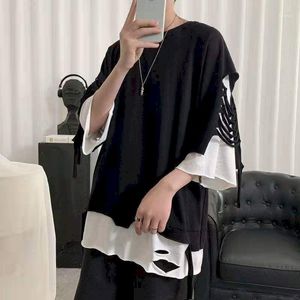 Herren T-Shirts Übergroßes T-Shirt Damen Streetwear Baumwolle Kurzarm Hip Hop Patchwork 2022 Sommer Herren T-Shirt Alternative Kleidung