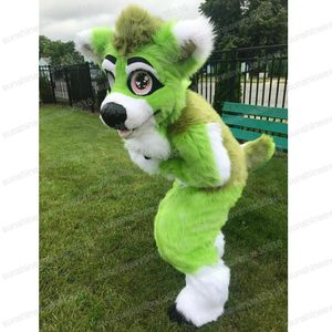 Halloween długi futra zielona husky pies maskotka kostium kreskówkowy charakter Carnival unisex dorośli rozmiar świąteczny przyjęcie urodzinowe fantazyjne strój