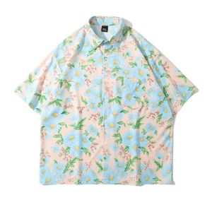 Mäns avslappnade skjortor pastoral berättelse kort ärm tryckt skjorta daisy japanska retro hawaiian män och kvinnor förlorar lata liten färsk sommartopp