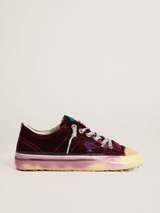 Podele małe brudne buty Designer Luksusowe włoskie zabytkowe ręce V-Star Ltd Purple Velvet Sneakers z lekką fioletową skórą laminowaną xx i piętą