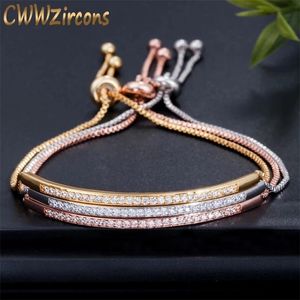 CWWZircons Adjustable Bracelet Bangle for Women Captivate Bar Slider Brilliant CZ Rose Gold Color Jewelry Pulseira Feminia CB089 220726