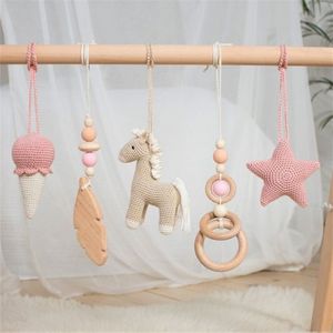 34PcsSet Nordic Cartoon Baby Wooden Rabbit Ear Toy Pendant Gym Fitness Rack Ornament Toddler Infant Room Decorations 220531