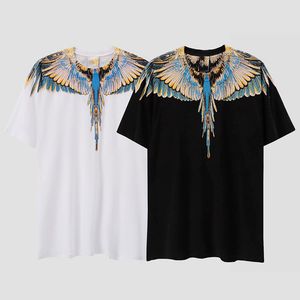 Famous Mens High Quality T Shirts Wings Printed Round Neck Short Sleeves Black White Fashion TShirts Breathable Tops