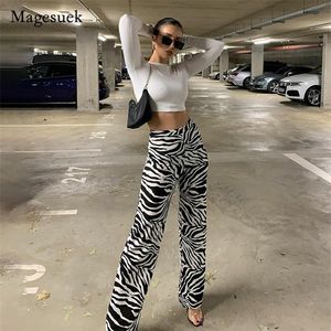 Y2K Trousers Spring Zebra Print Wide Leg Pants Sexy High Waist Women Fashion Casual Female Streetwear 16395 220325