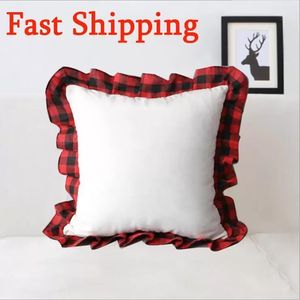 UPS Sublimation Blank Pillow Case Red Lattice DIY Heat Transfer Printing Cushion Cover Throw Sofa Pillowcover Home