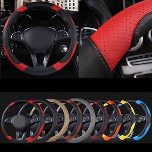 1 PC PU Leather Car Steering Wheel Cover Soft Anti-slip Car-styling Sport Auto Steering Wheel Covers Good Breathable Accessories H220422