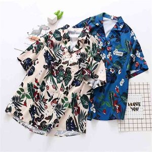 Весна лето мода на Hawaii Рубашки Blouse Beachs Tops Women Leaf Print Рубашки с коротким рубашками женская уличная одежда 210702
