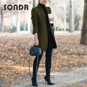 Sondr New Fashion Women Wool Coat Solid Color Long Sleeve Long Jacket Daucal autunt Winter Long Coat Woman Parkas大サイズLJ201109