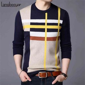 Suéter de marca de moda para masculino pulôver oneck slim fit jumpers kitred lã inverno estilo coreano casual mass roupas 210804