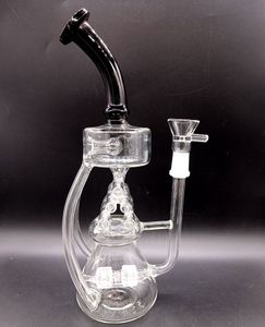 12 inch Black Glass Bong Hookahs with Bowls Tire Perc and Multihole Water Recycler Smoking Pipes with Male 14mm Joint