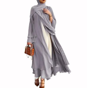 エスニック服イスラム教徒の女性のファッション長袖ふわふわマキシカーディガンイスラムオープンフロント着物ベルトアバヤローブエスニック