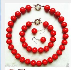 12 Color Genuine mm Coral Red South Sea Shell Pearl Necklace Bracelet Earrings women Jewelry set silver clasp