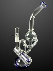 Blue Glass Water Bong Recycle Hookah Tobacco Filter Oil Dab Rigs Smoking Pipe with Joint