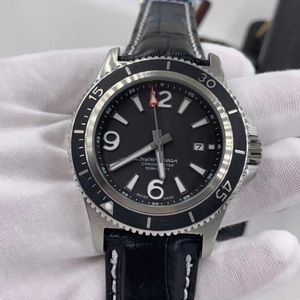 新しい 1884 スーパーオーシャン 46 ミリメートルフルブラックステンレス鋼回転ベゼルメンズ腕時計自動巻きレザーバンド時計発光腕時計