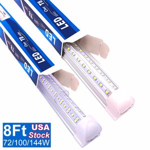 T8 LED Tube Light Connecting Integrated V Shaped 6 Row 144W Shop LEDs Lights,Clear Cover Super Bright White 6500K, AC85-277V, 96 IN Cooler Door Lights