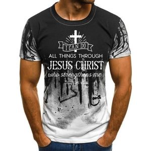 Men s Jesus Christ Cross Print Short Sleeve Casual All Match Fashion T Shirt Oversized Round Neck XXS 4XL 220623