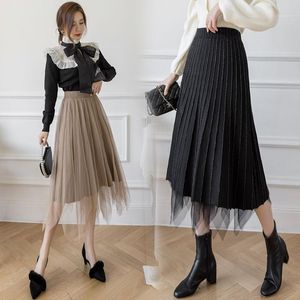 Skirts Plus Size 2022 Women Two Ways To Wear Casual Elastic Waist A-Line Skirt Fashion Slim Gauze Elegant Office Lady