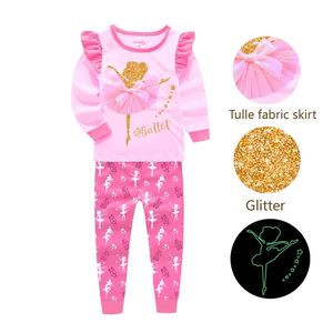Unicorn Pijama Bambini Pigiama in cotone Set Cartoon Pigiama Abbigliamento Autunno Bambini Pjs Baby Glow in the Dark Per Teen Girls Home Suit 220426
