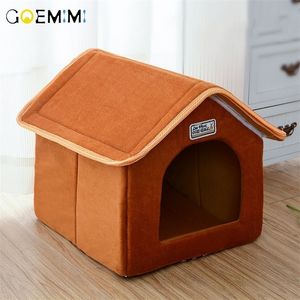 Pet House Foldble Bed With Mat Soft Winter Dog Puppy Sofa Cushion Kennel Nest för små medelstora hundar Katter LJ201028