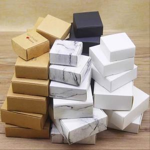 6st Kraft Paper Box Marbling Style Diy Handmade Candy Chocolate Packaging Birthday Party Wedding Decoration Christmas Gift 220704