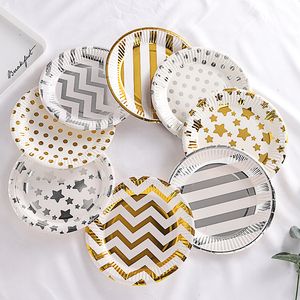 Disposable Dinnerware Hot Stamping Paper Plates Birthday Party Decorations Kids Adult Wedding Party Supplies