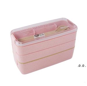 Lunch Box 3 Grid Wheat Straw Bento Transparent Lid Food Container For Work Travel Portable Student Lunch Boxes Containers ZZF14297