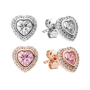 Orecchini a botola del cuore scintillante 18k Rosa rosa rosa CZ Diamante Dono femminile Regalo di matrimonio con scatola originale per Pandora 925 Orecchino d'amore in argento sterling