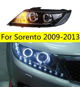 Bilstyling för Sorento 2009-2013 LED-strålkastare DRL-dimlampa Turn Signljus Låg High Beam Angel Eye Projector-lins
