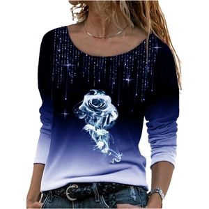Women Fashion T-Shirt Oversize Long Sleeve O-Neck Printed Shirts Autumn Winter Casual Tops Plus Size 220402