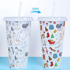 Soğuk renk değişikliği Sippy Tumblers Özelleştirilebilir 710ml Plastik Noel Sıcaklık Sensörü Renkli Kapak Samanı Cadılar Bayramı Paskalya Valentine ZL1123