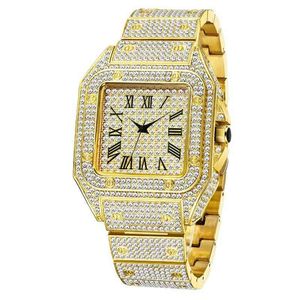 2022 New HIP HOP Watch Micro Pave Iced Out Rhinton Watch Quartz Stainls Steel Roman Numerals Watch Clock Relogio