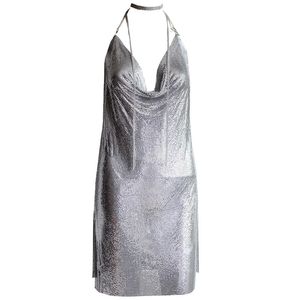 Vestido de festa feminino Clube Sexy Kendall Jenner Vestidos Diamond Halter Silver Elegant Deep V Backles 220506